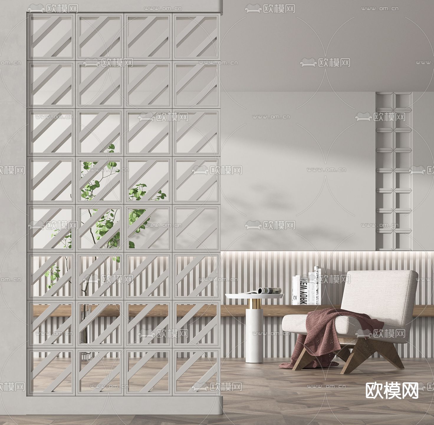 侘寂风屏风隔断3d模型下载（渲染图3）