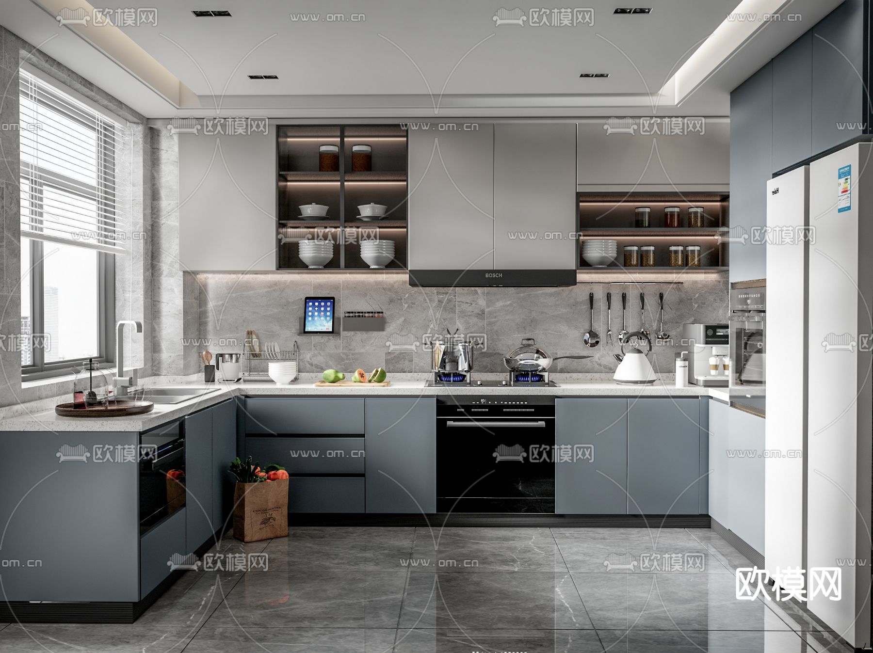 现代厨房su模型下载（渲染图1）