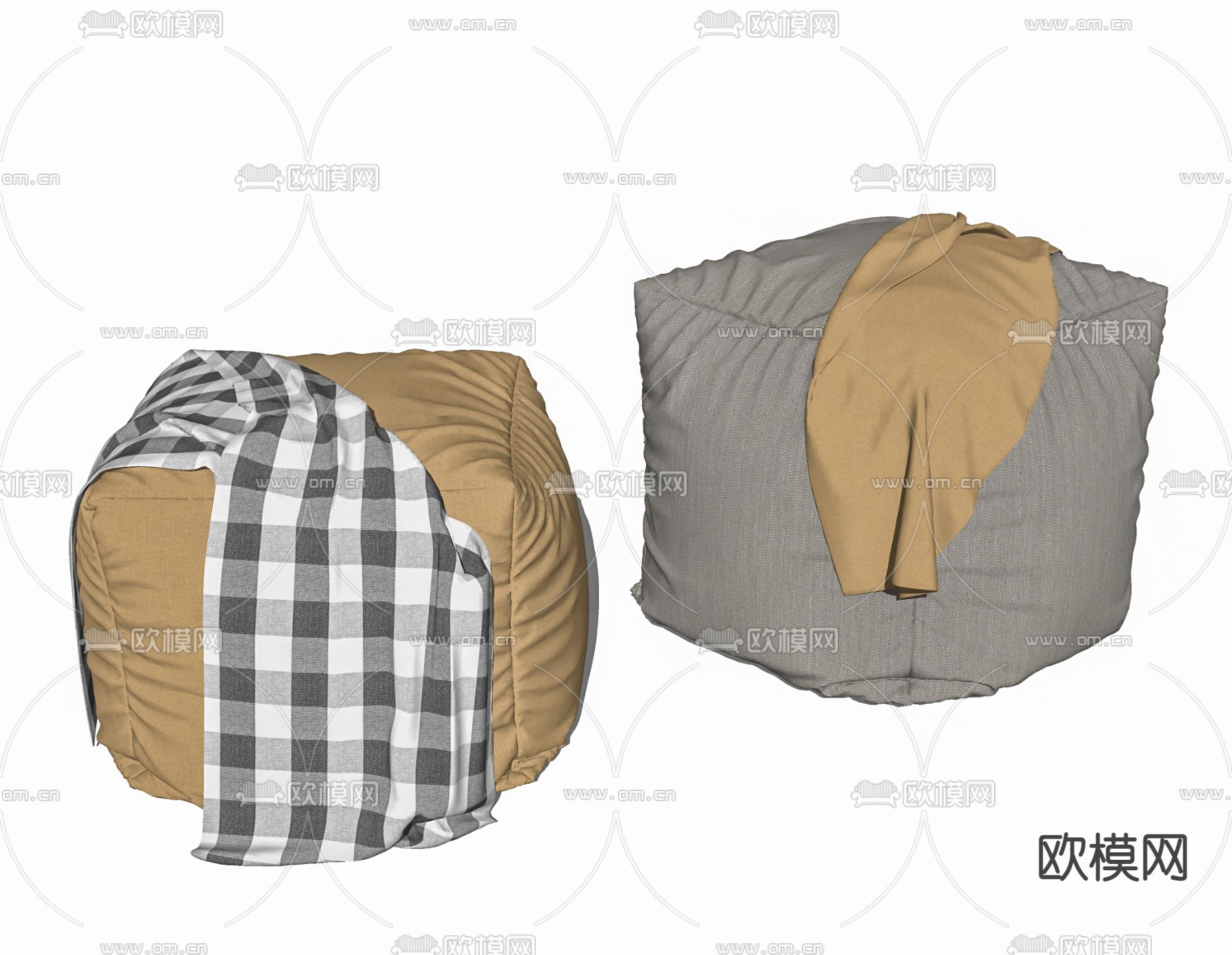 现代布艺矮凳su模型下载（渲染图2）