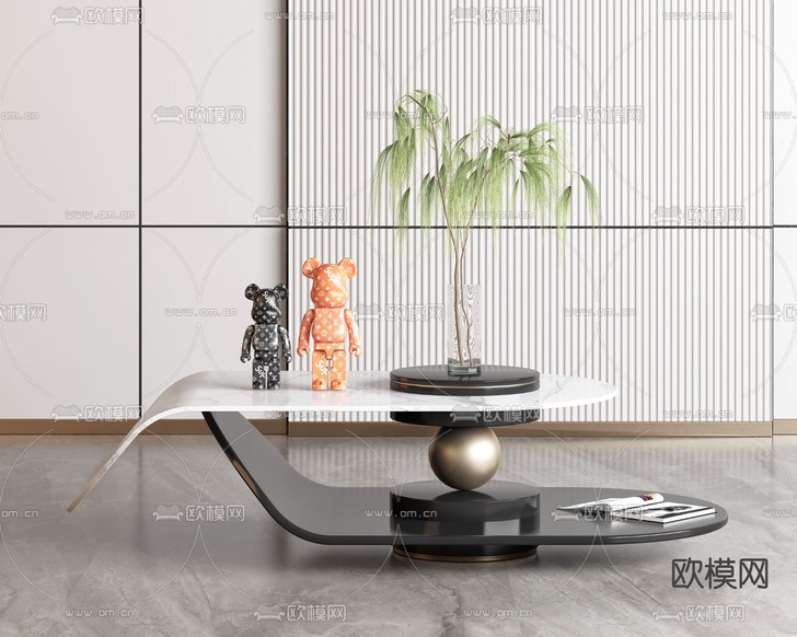 现代大理石茶几3d模型下载(渲染图2)
