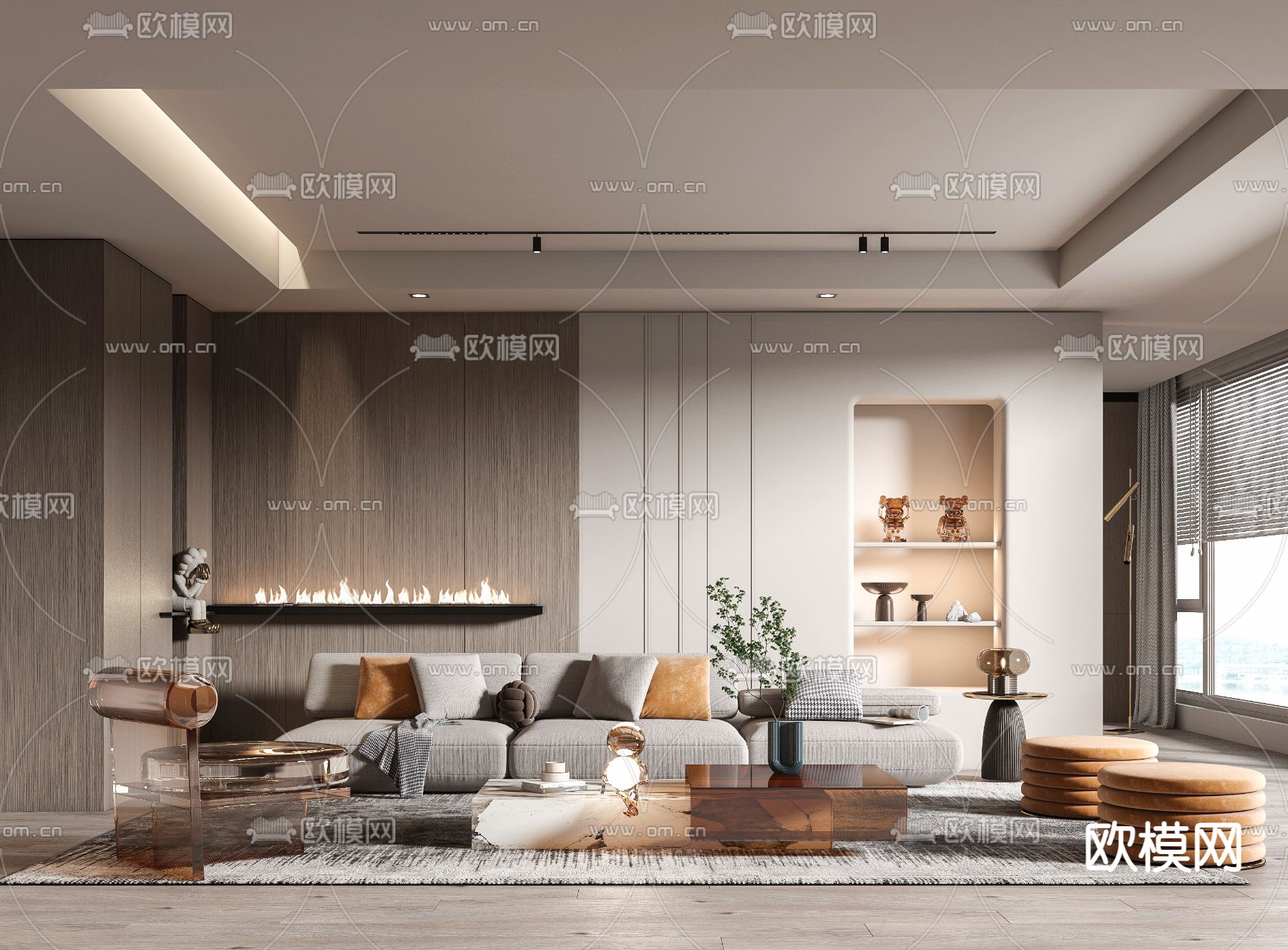 现代布艺沙发组合3d模型下载（渲染图1）