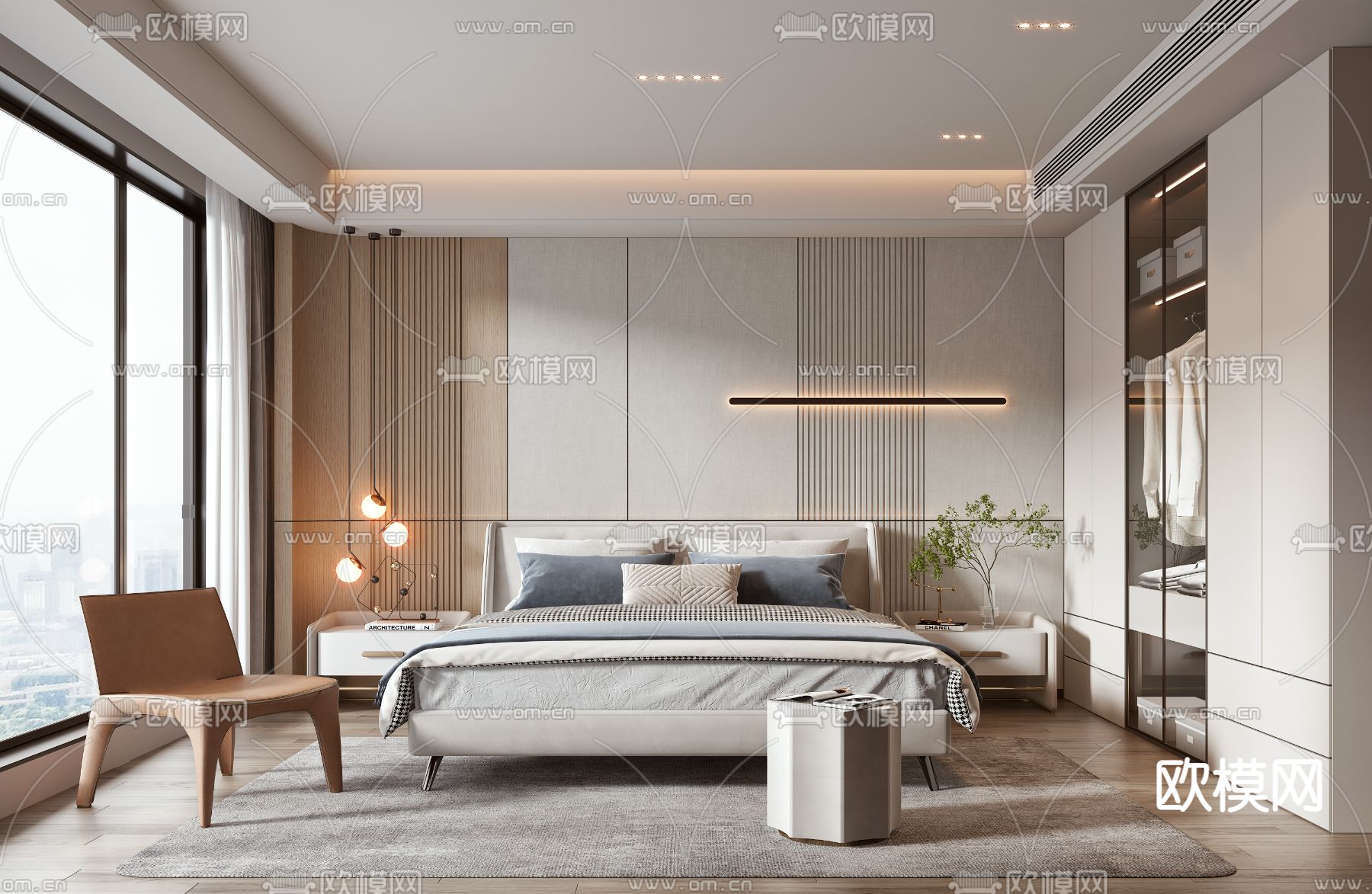现代卧室主人房3d模型下载
