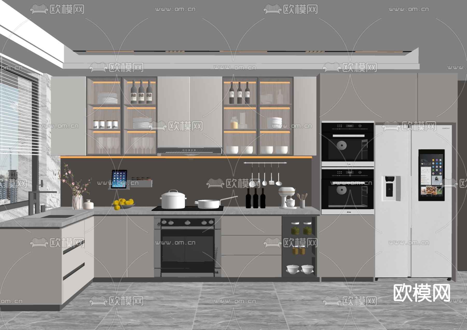 现代厨房su模型下载（渲染图2）