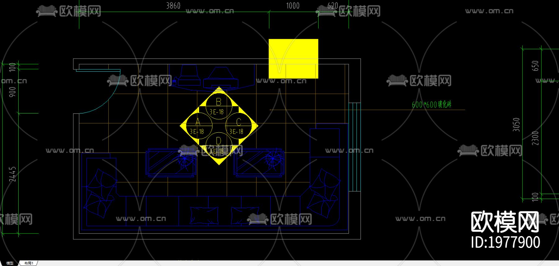 KTV包房cad平面图下载（渲染图2）