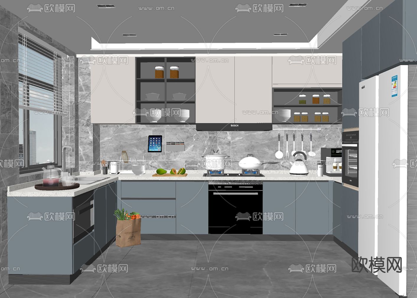 现代厨房su模型下载（渲染图2）