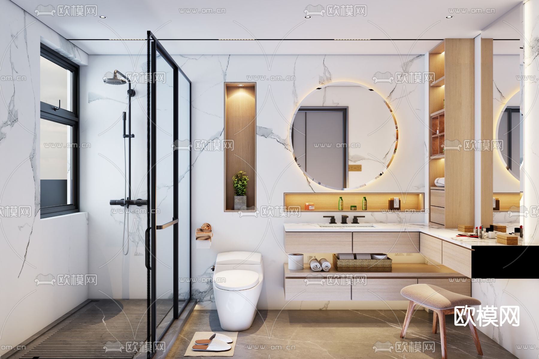 现代浴室卫生间su模型下载（渲染图1）