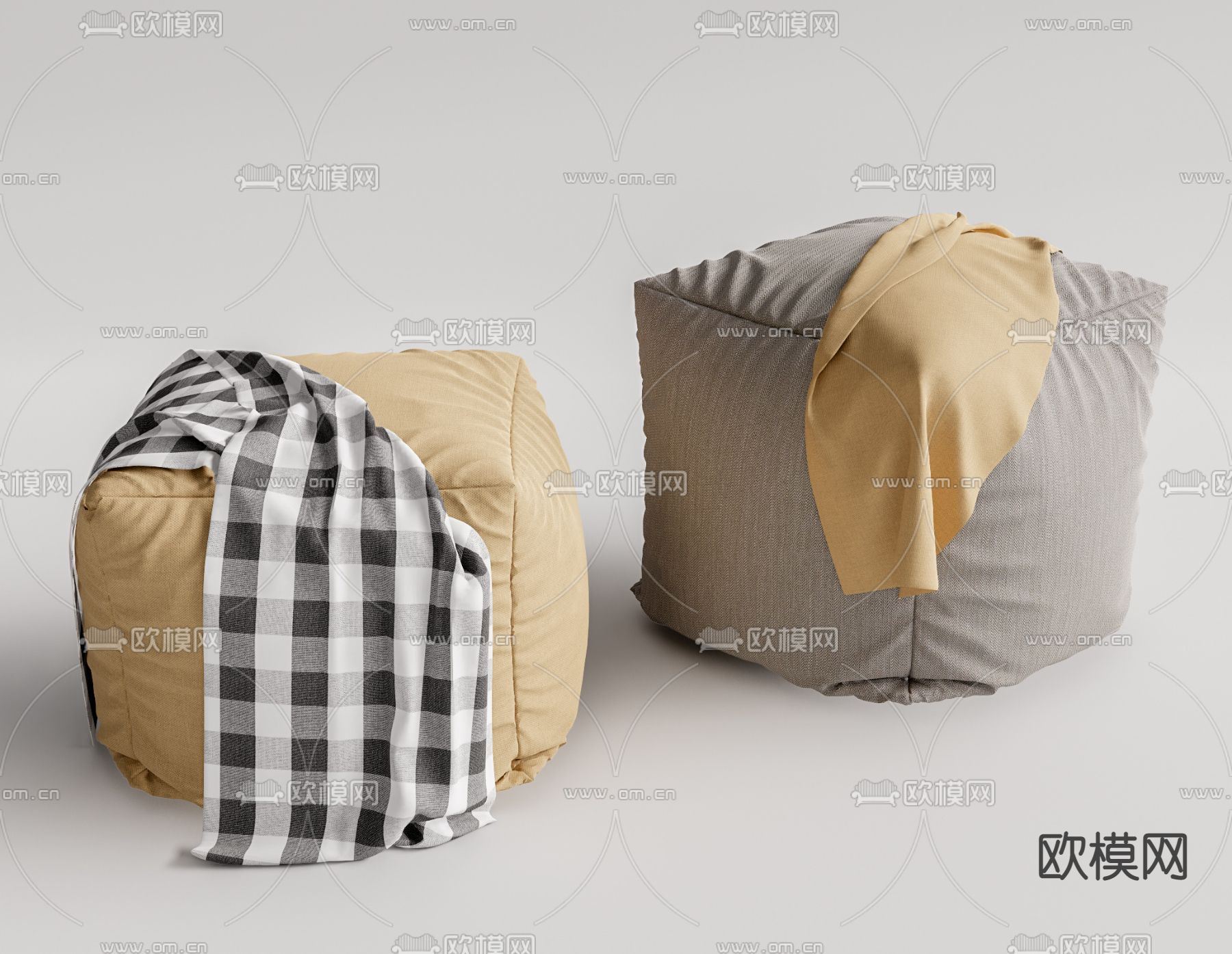 现代布艺矮凳su模型下载（渲染图1）