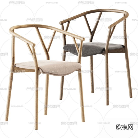 北欧原木单椅3d模型下载
