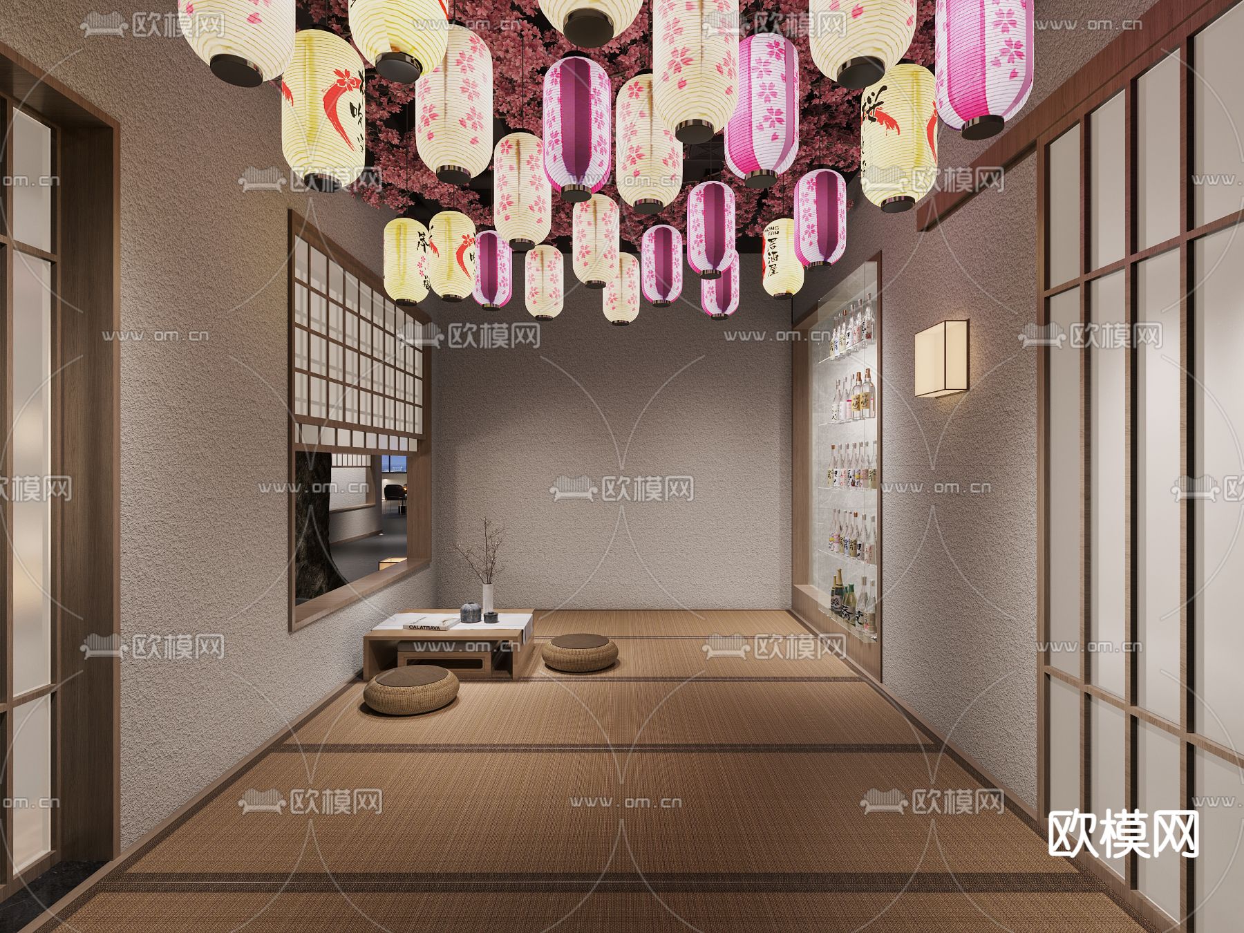 日式料理餐厅过道3d模型下载（渲染图2）