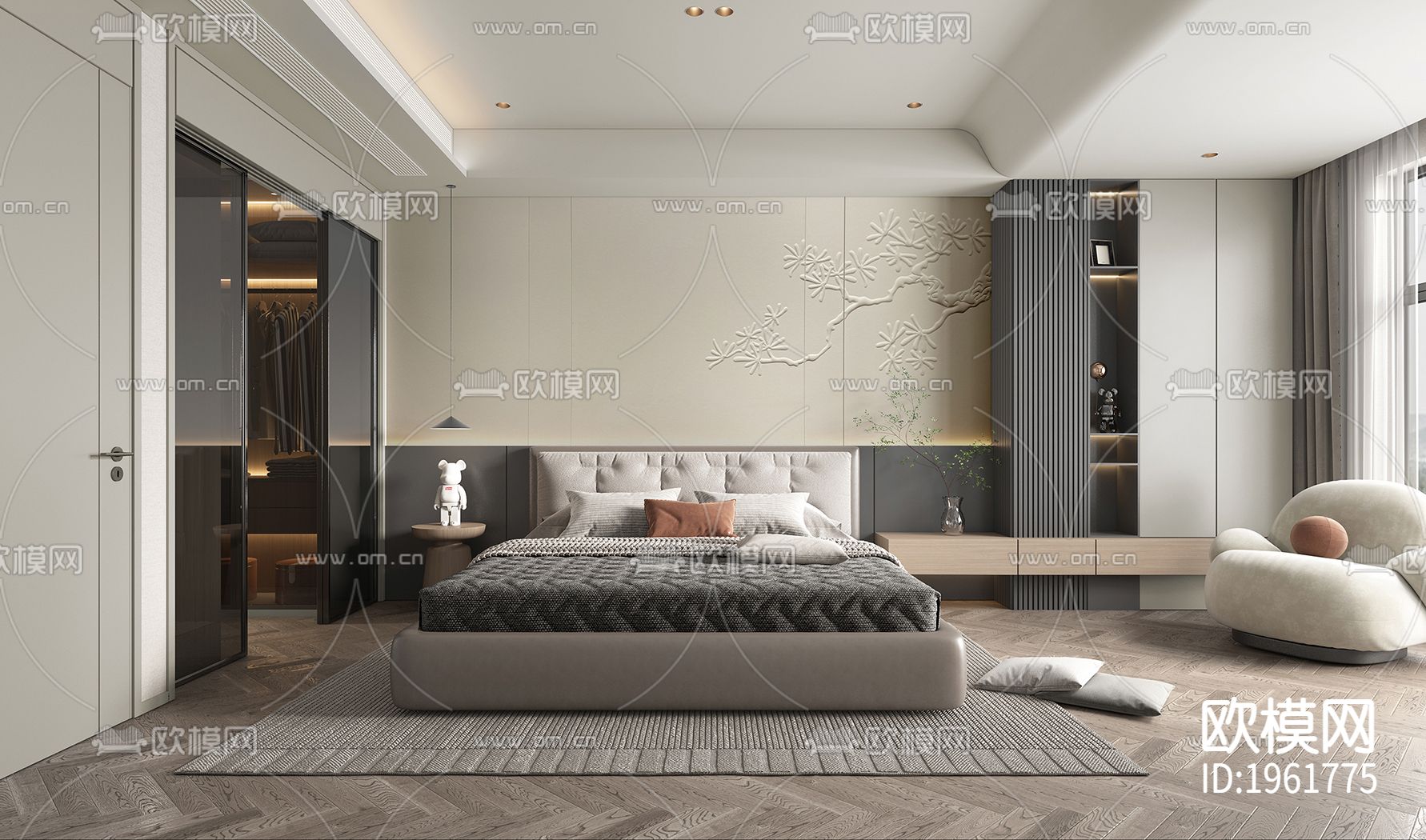 工艺硬包背景墙下载（渲染图3）