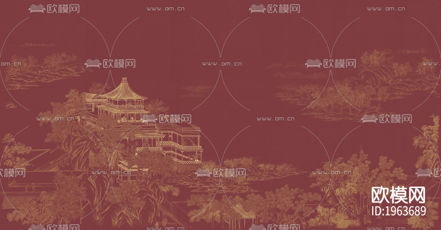 新中式立体精雕墙纸下载（渲染图2）