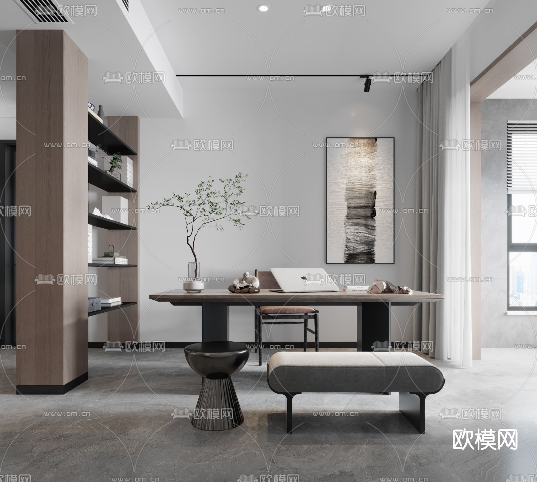 新中式书房3d模型下载