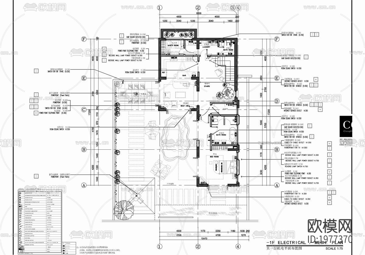 550㎡度假别墅住宅CAD全套施工图   样板房  别墅 私下载（渲染图9）