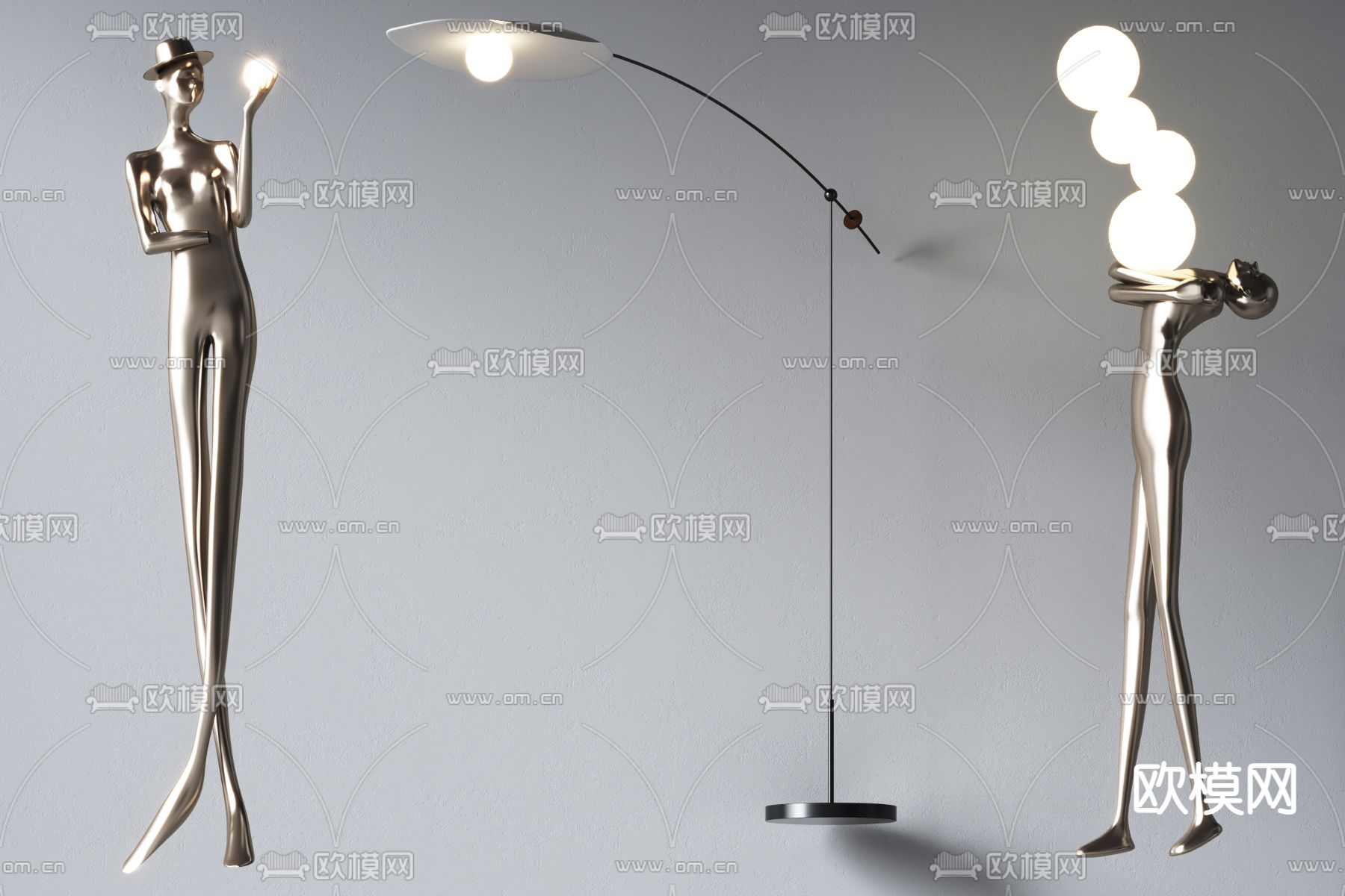 现代金属人形落地灯3d模型下载