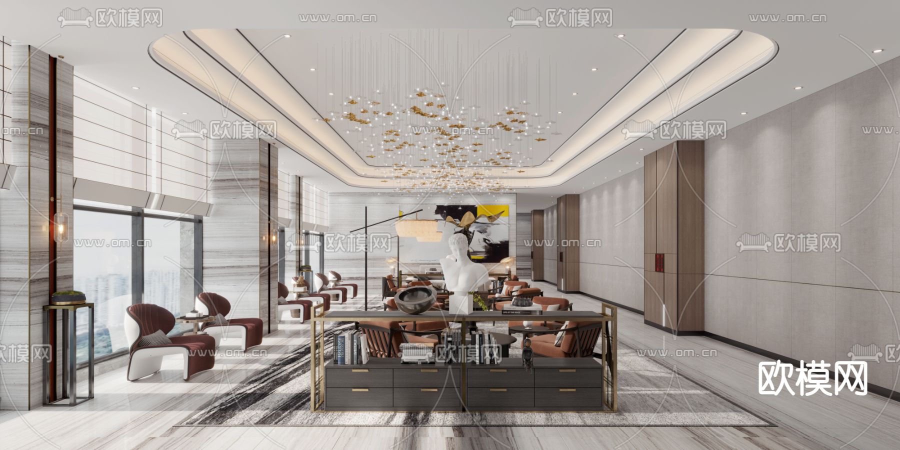 现代酒店大堂吧休息区3d模型