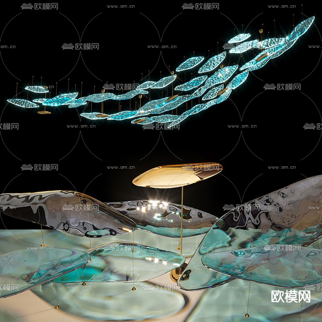 现代玻璃装饰吊灯3d模型下载