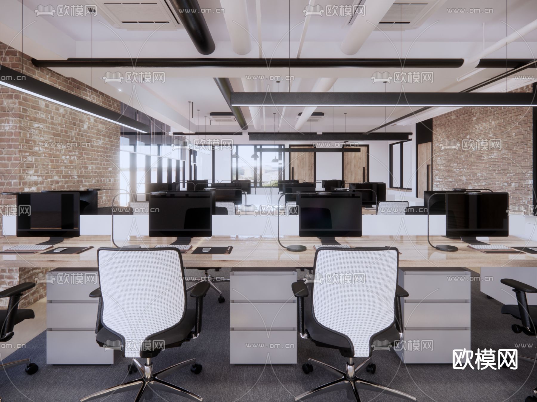 工业风办公区su模型下载（渲染图1）
