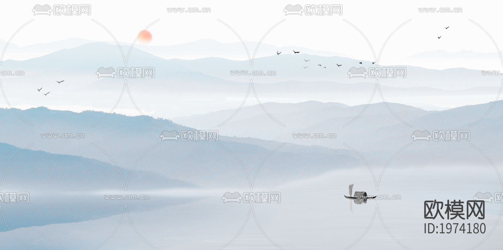 新中式装饰背景山水水墨画