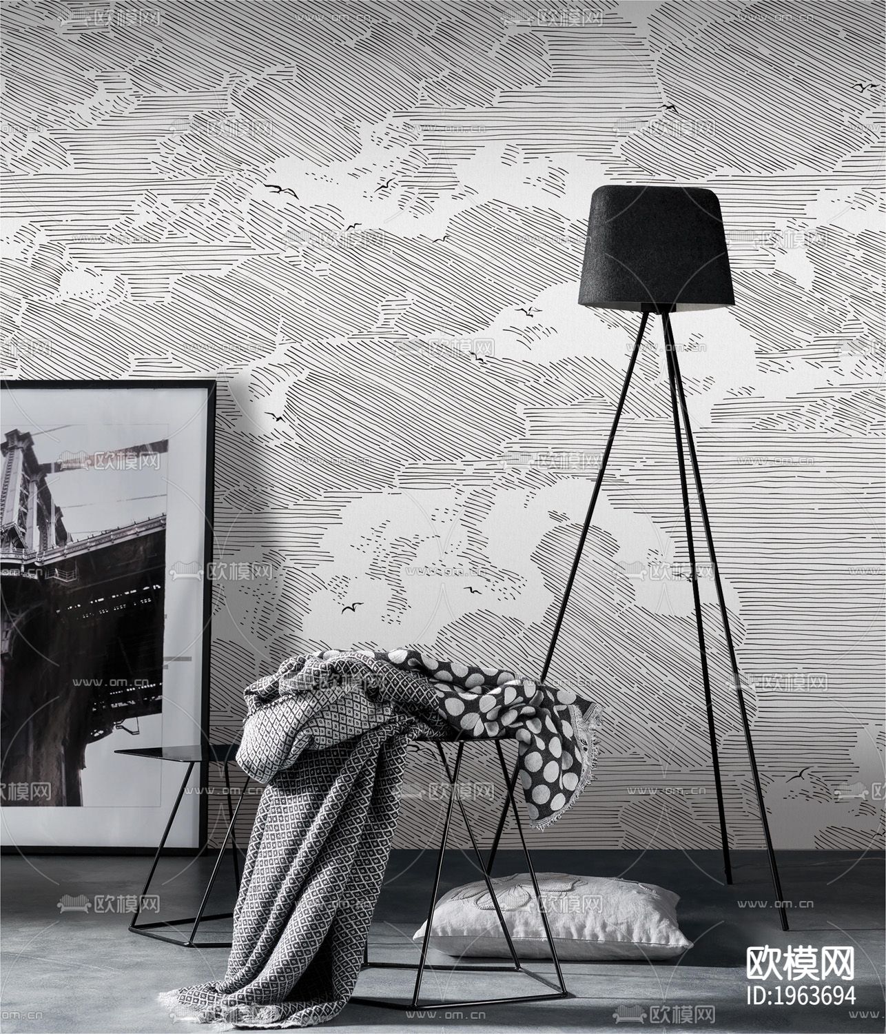 现代立体精雕墙纸下载（渲染图5）