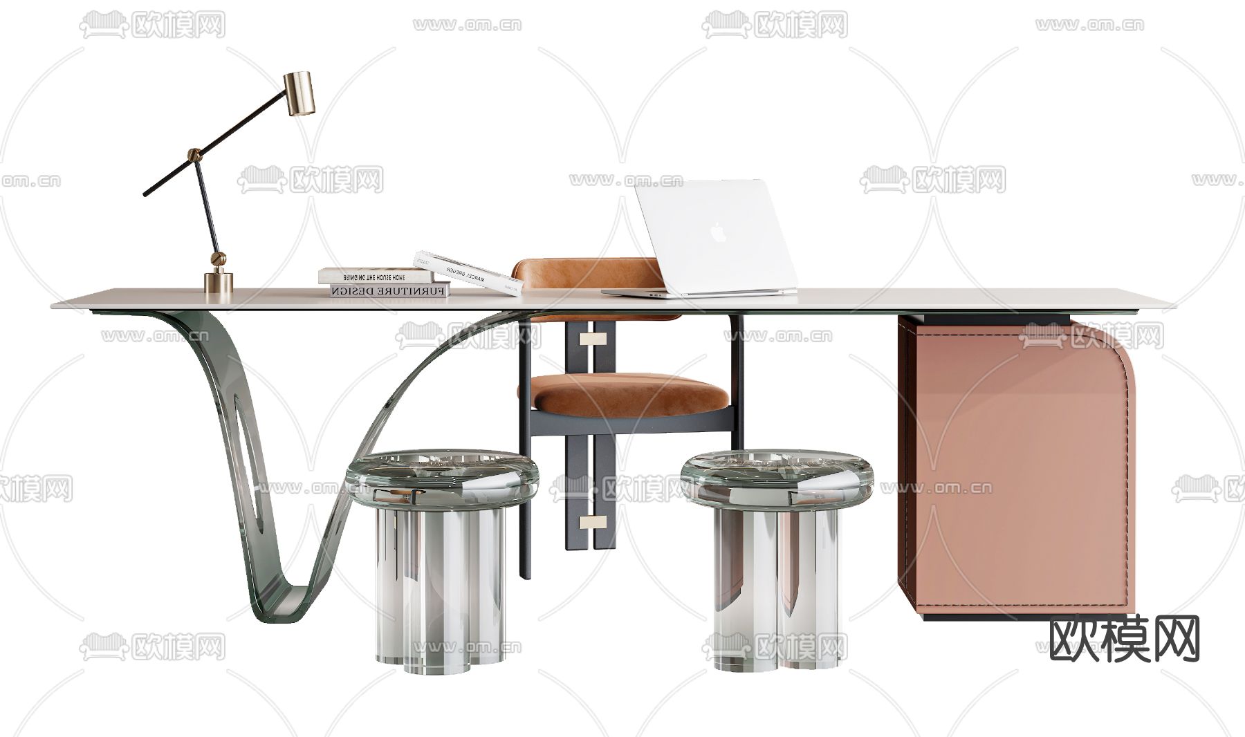 现代轻奢书桌椅3d模型下载