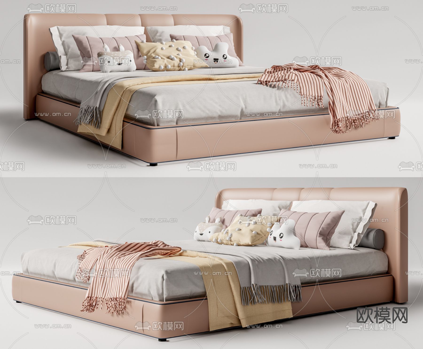 现代儿童床su模型下载（渲染图1）