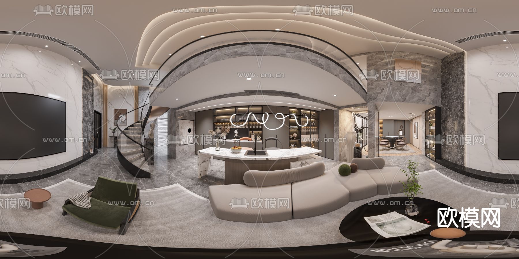 现代别墅大堂cr全景3d模型