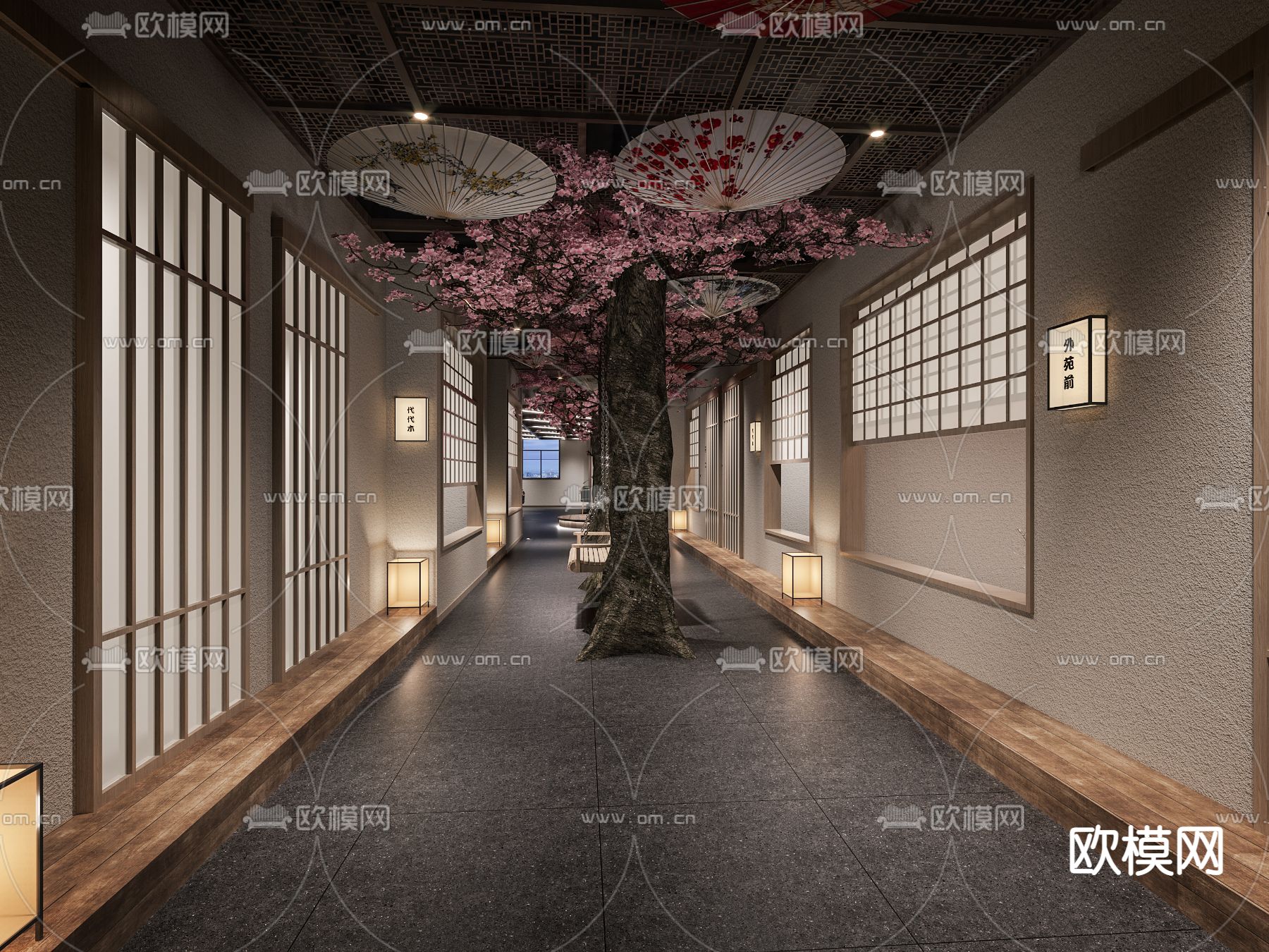 日式料理餐厅过道3d模型下载（渲染图3）