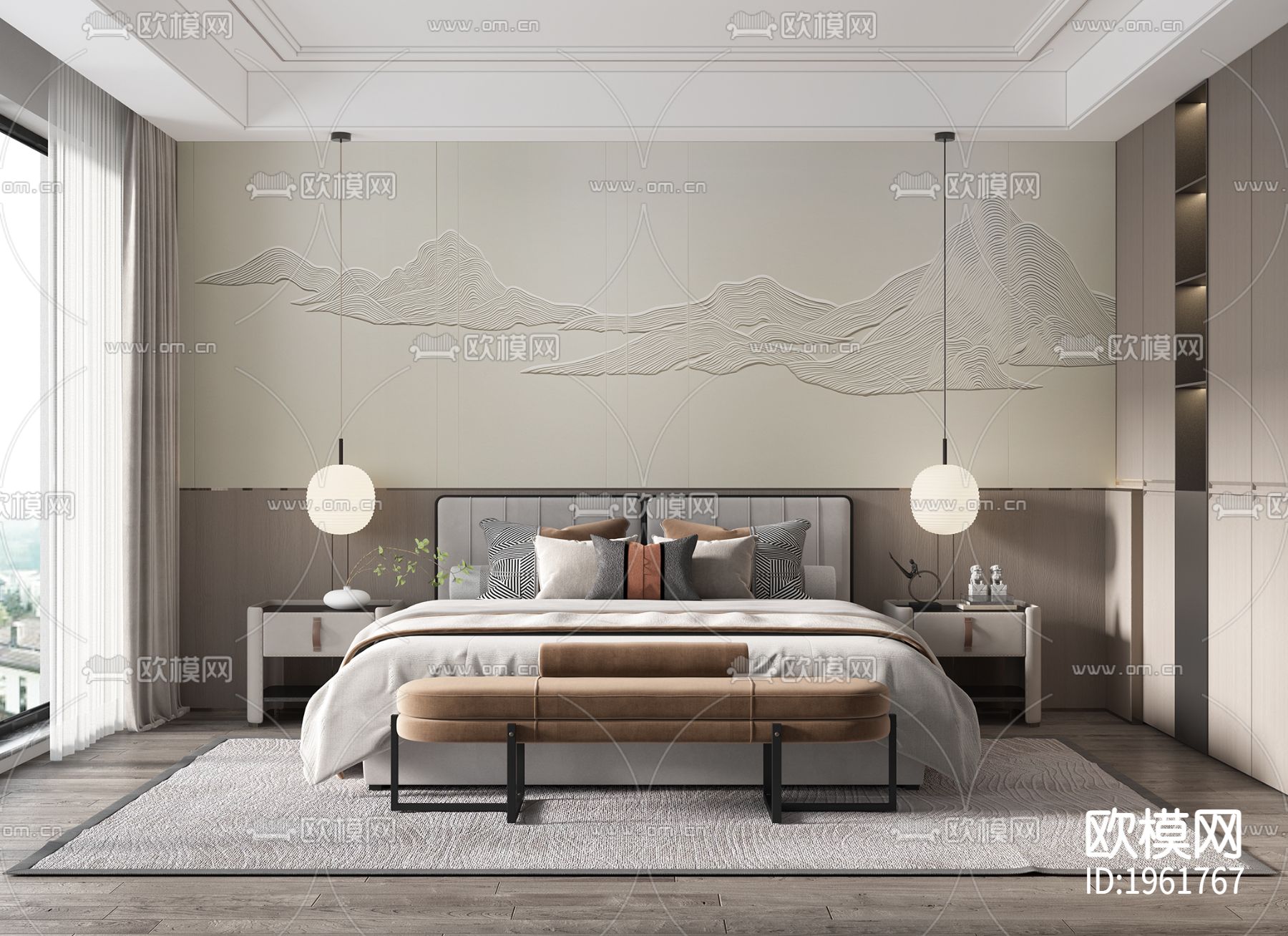 工艺硬包背景墙下载（渲染图2）