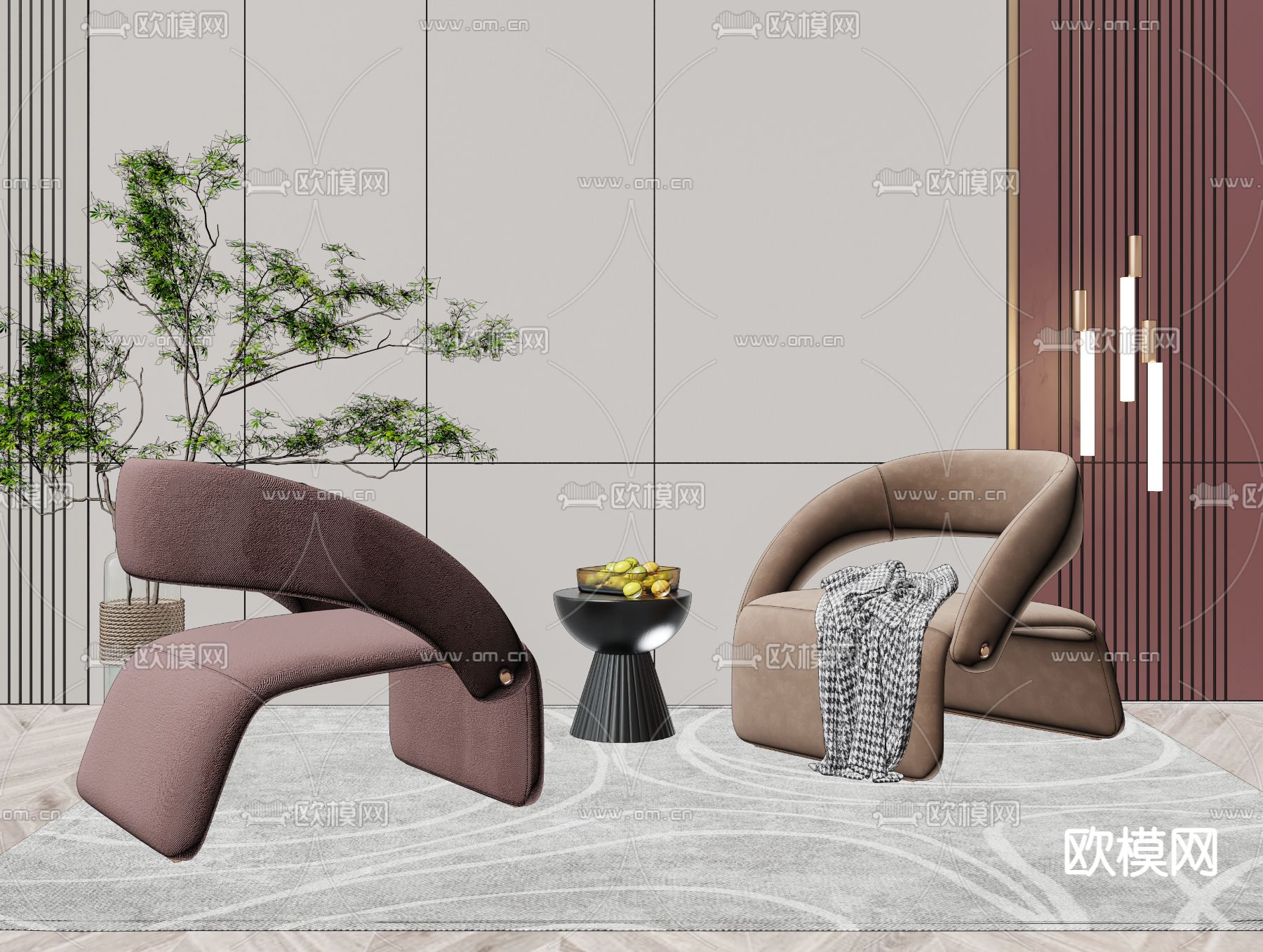 现代布艺休闲椅su模型下载（渲染图3）