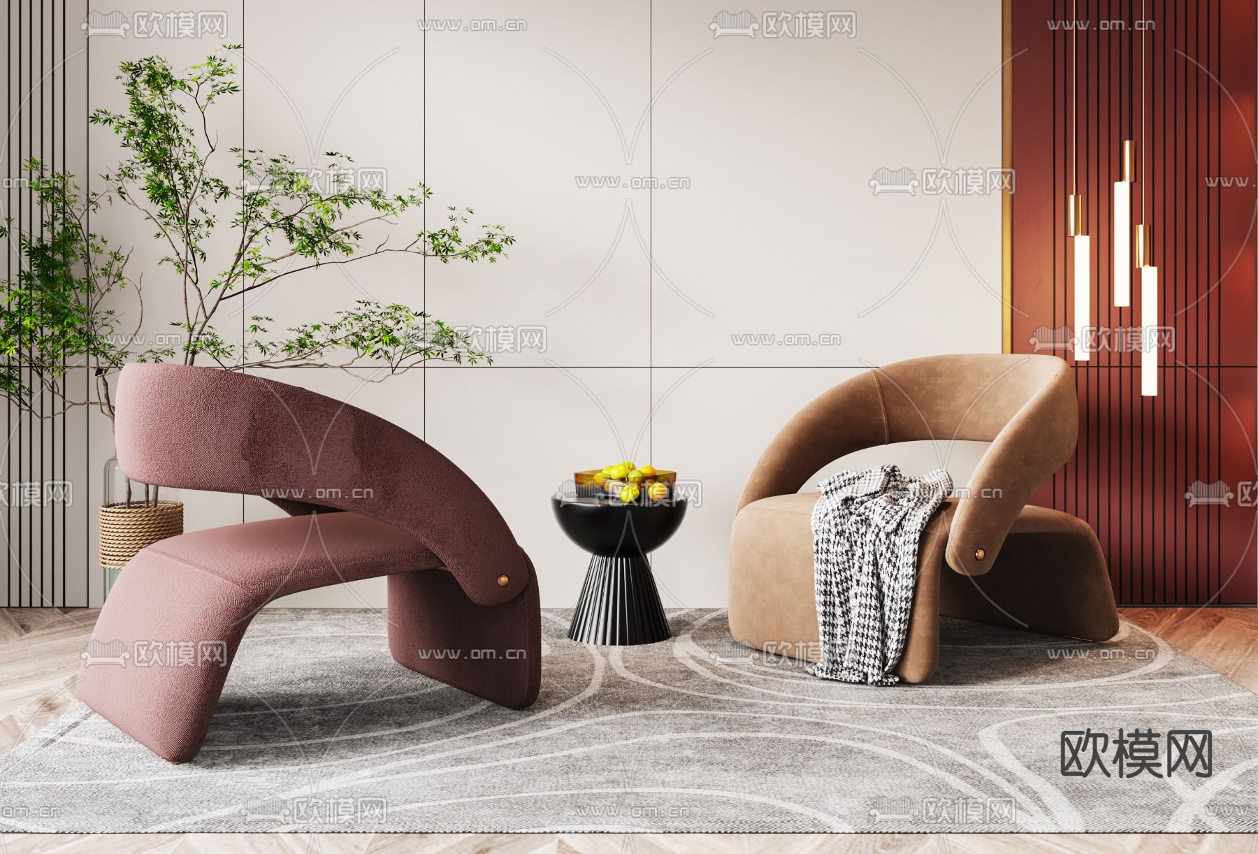 现代布艺休闲椅su模型下载（渲染图1）