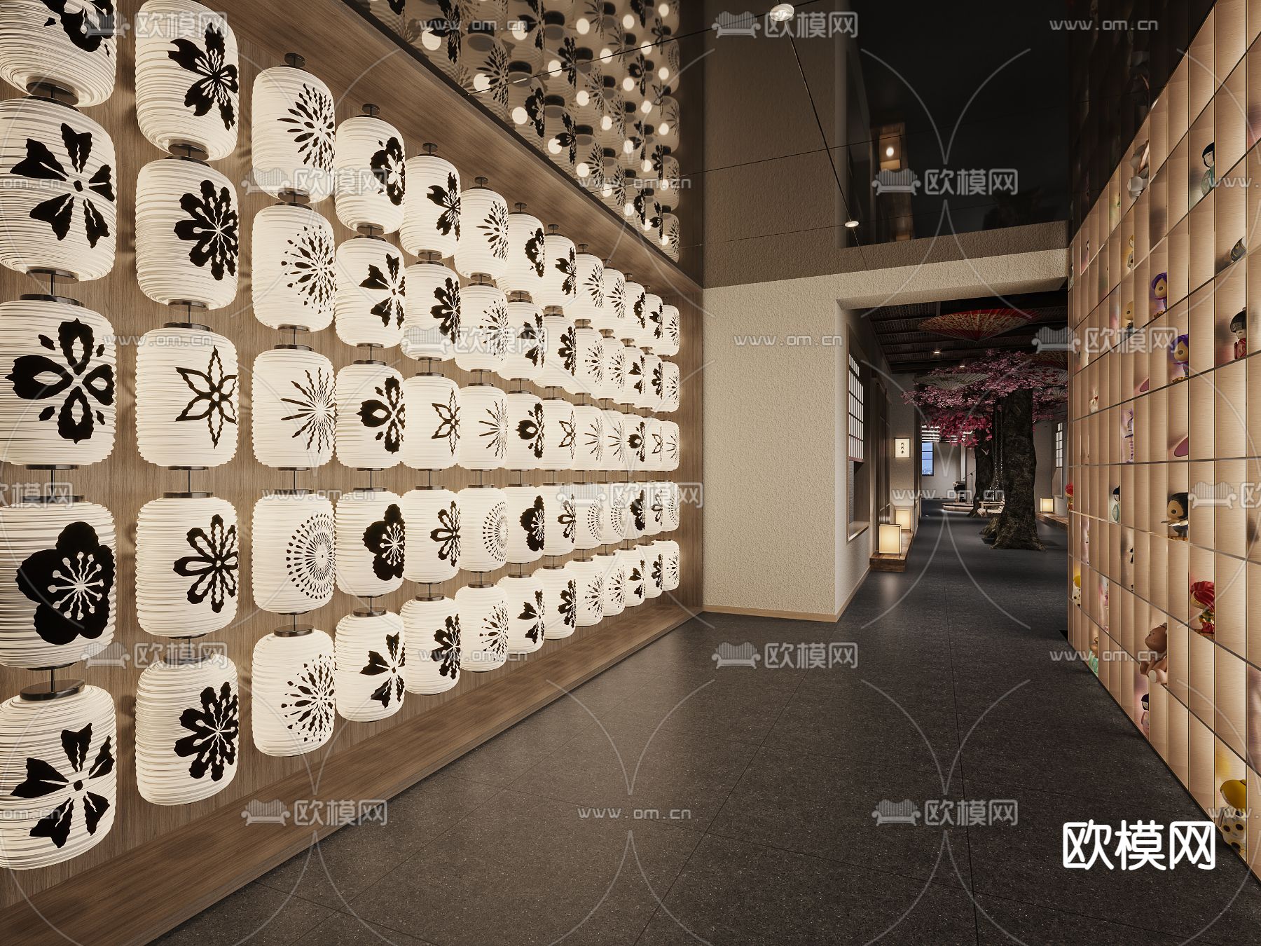 日式料理餐厅过道3d模型下载（渲染图1）