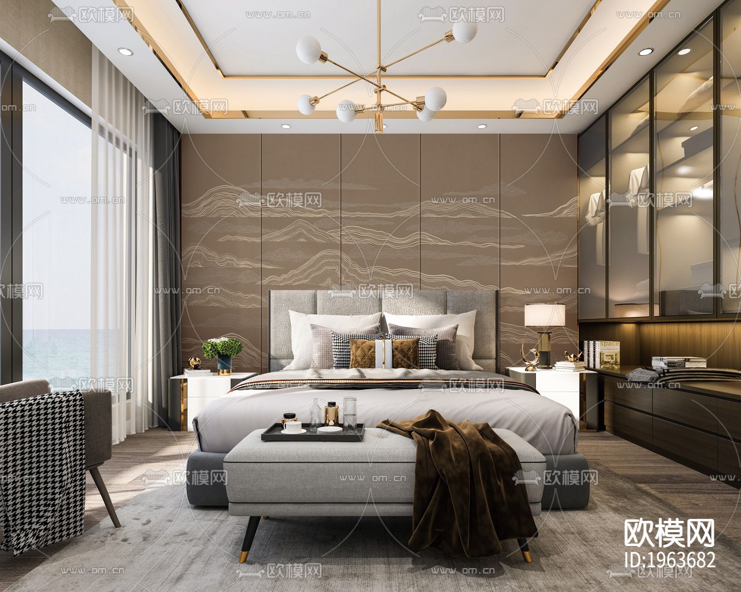 新中式立体精雕立体墙纸下载（渲染图4）