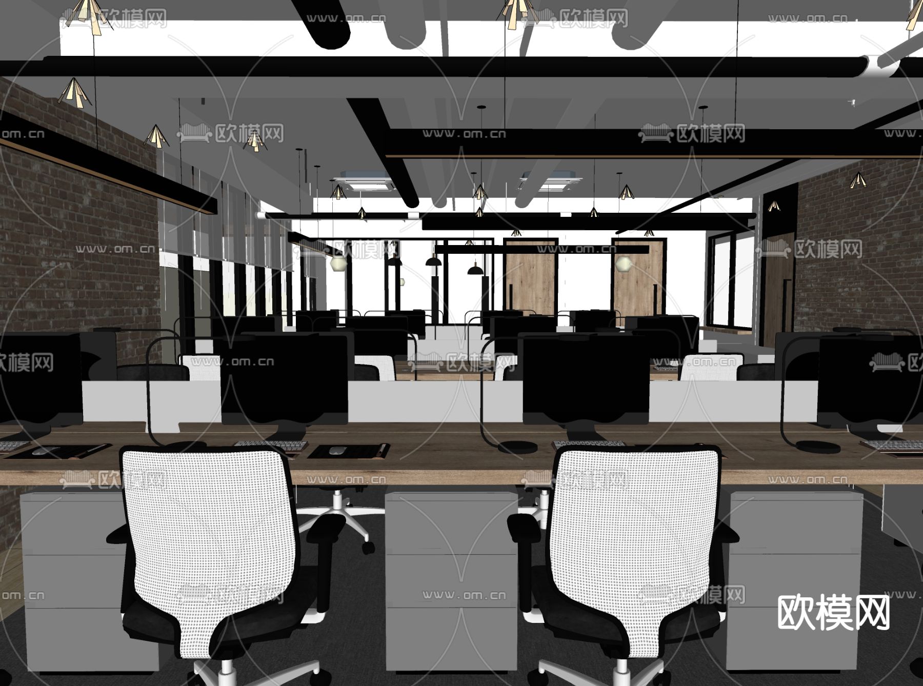 工业风办公区su模型下载（渲染图2）