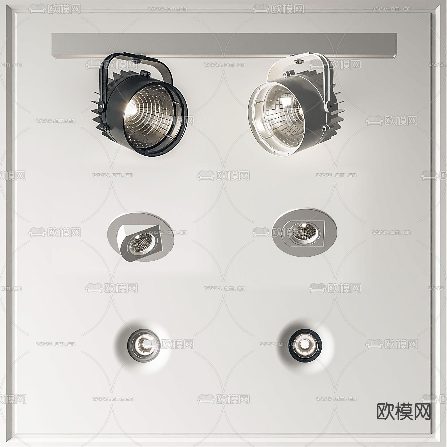 现代筒灯射灯轨道灯su模型下载（渲染图1）