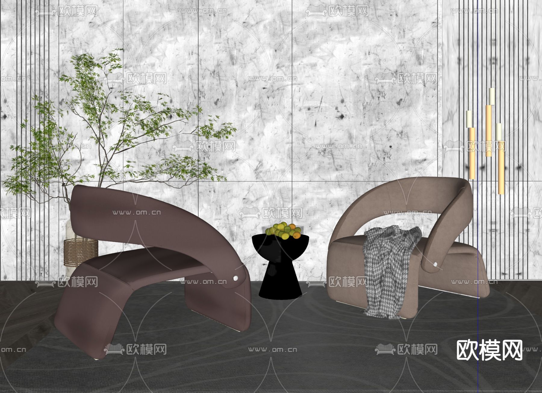 现代布艺休闲椅su模型下载（渲染图2）