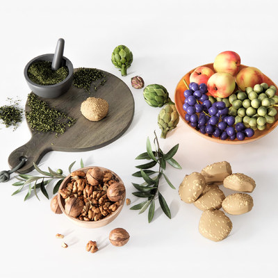  现代葡萄桃子核桃食物su模型 