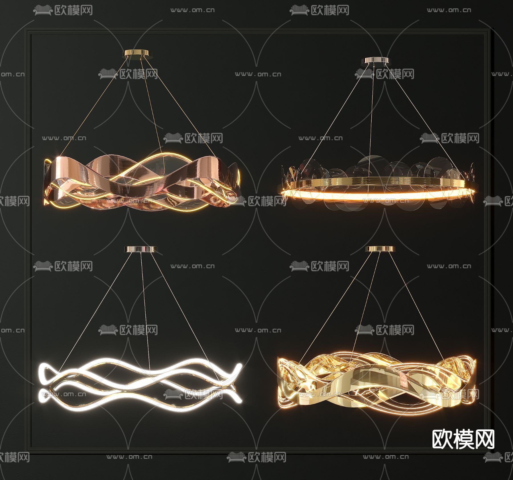 现代轻奢吊灯su模型下载（渲染图1）