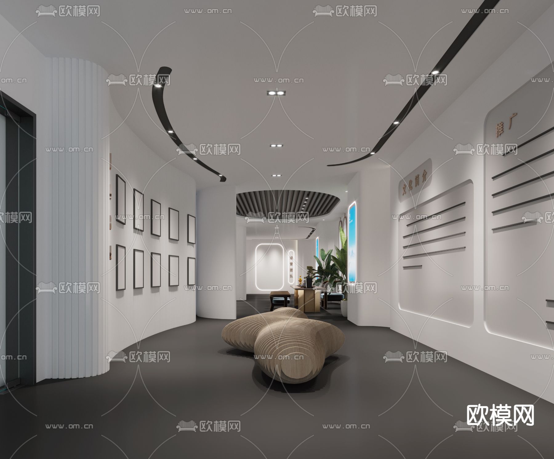 现代办公室文化展厅3d模型下载（渲染图2）