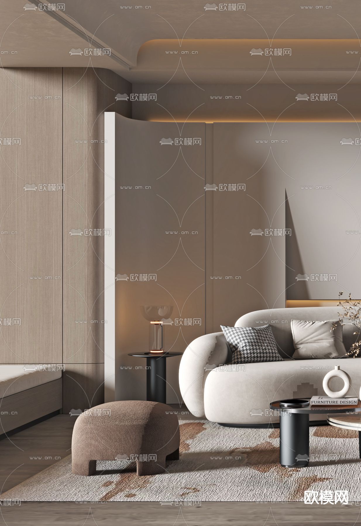 侘寂布艺沙发组合3d模型下载（渲染图2）