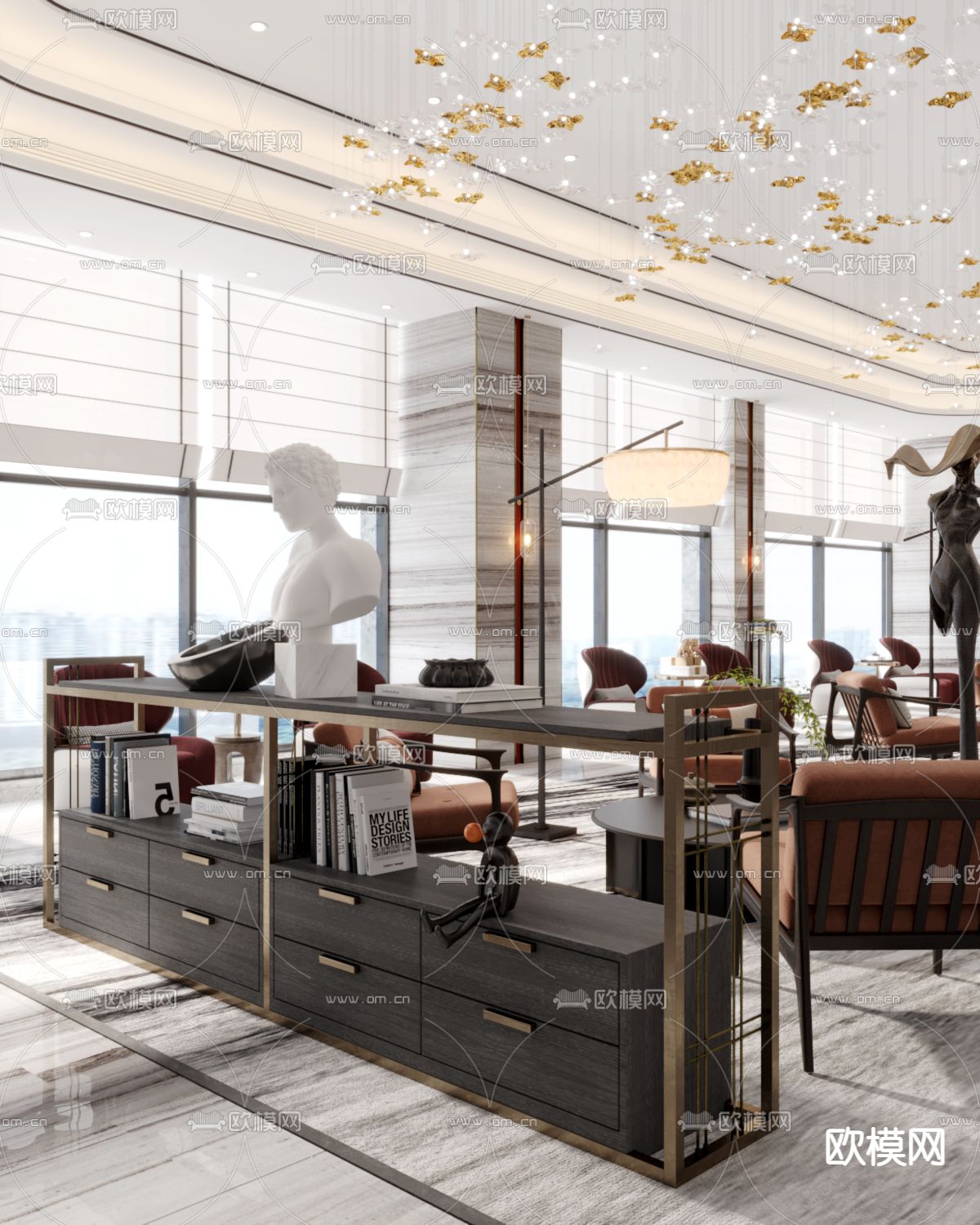 现代酒店大堂吧休息区3d模型