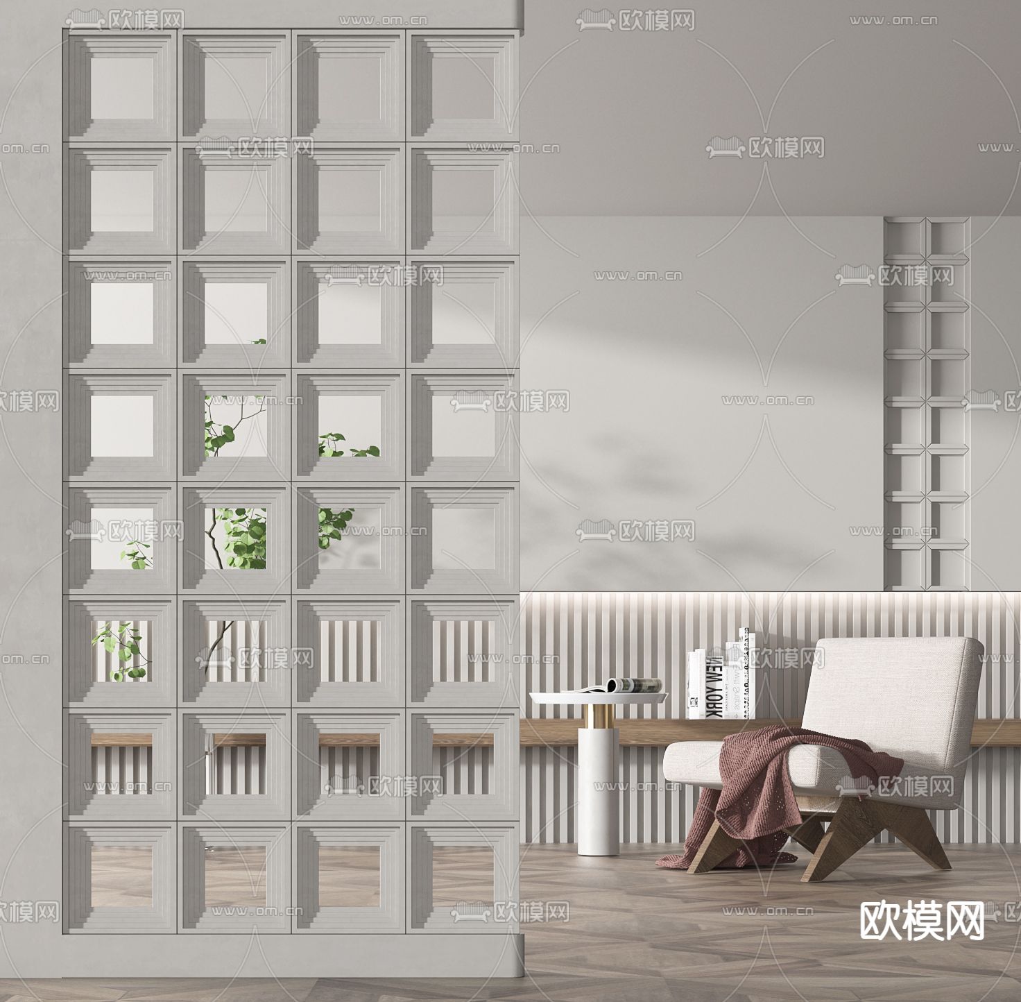 侘寂风屏风隔断3d模型下载（渲染图5）