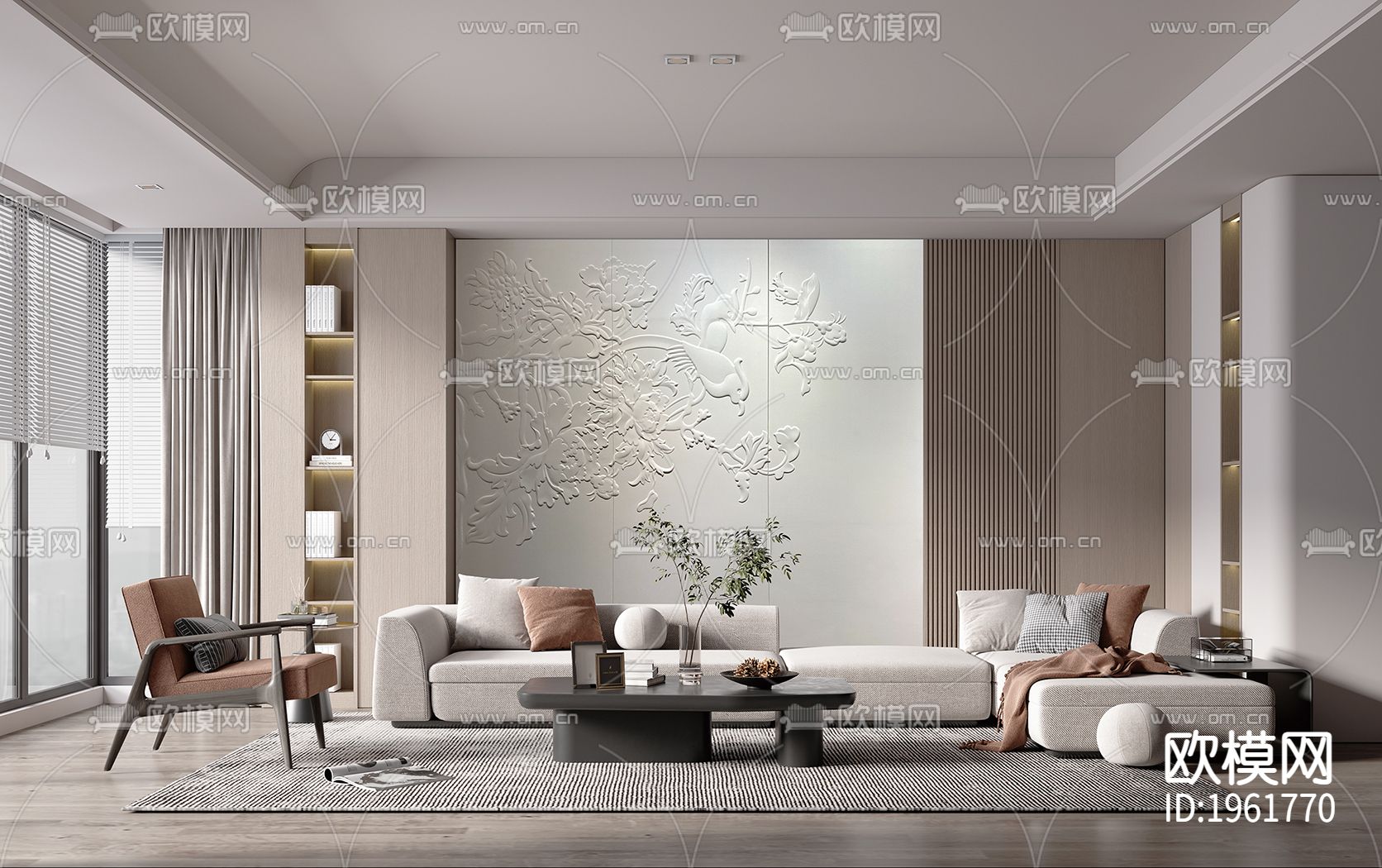 工艺硬包背景墙下载（渲染图2）