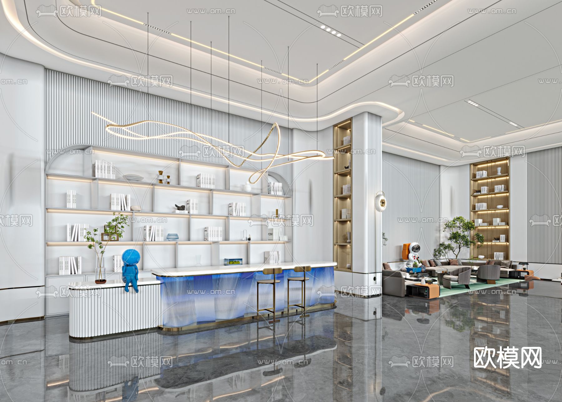 现代售楼处洽谈区3d模型下载（渲染图1）