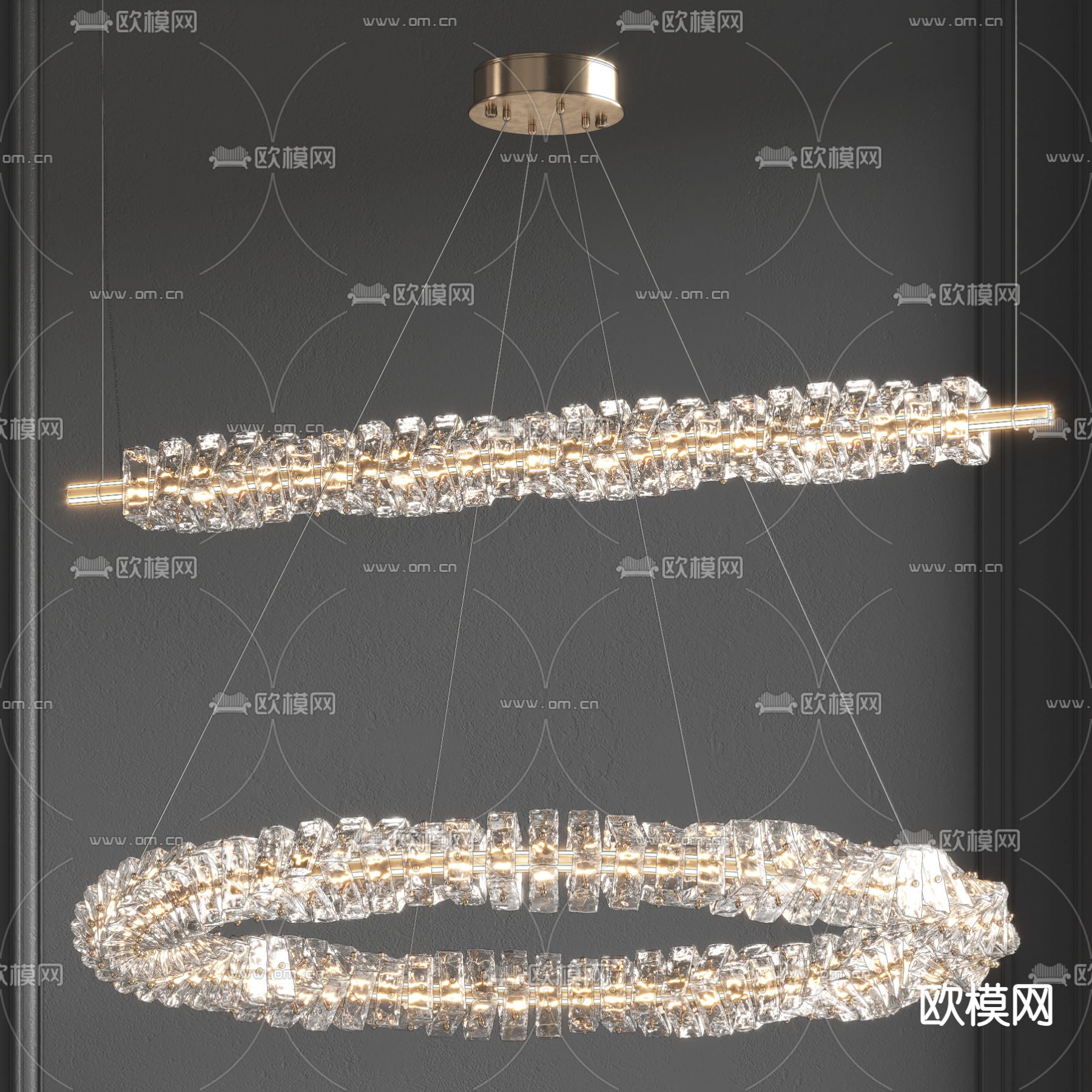 现代轻奢水晶吊灯su模型下载（渲染图1）
