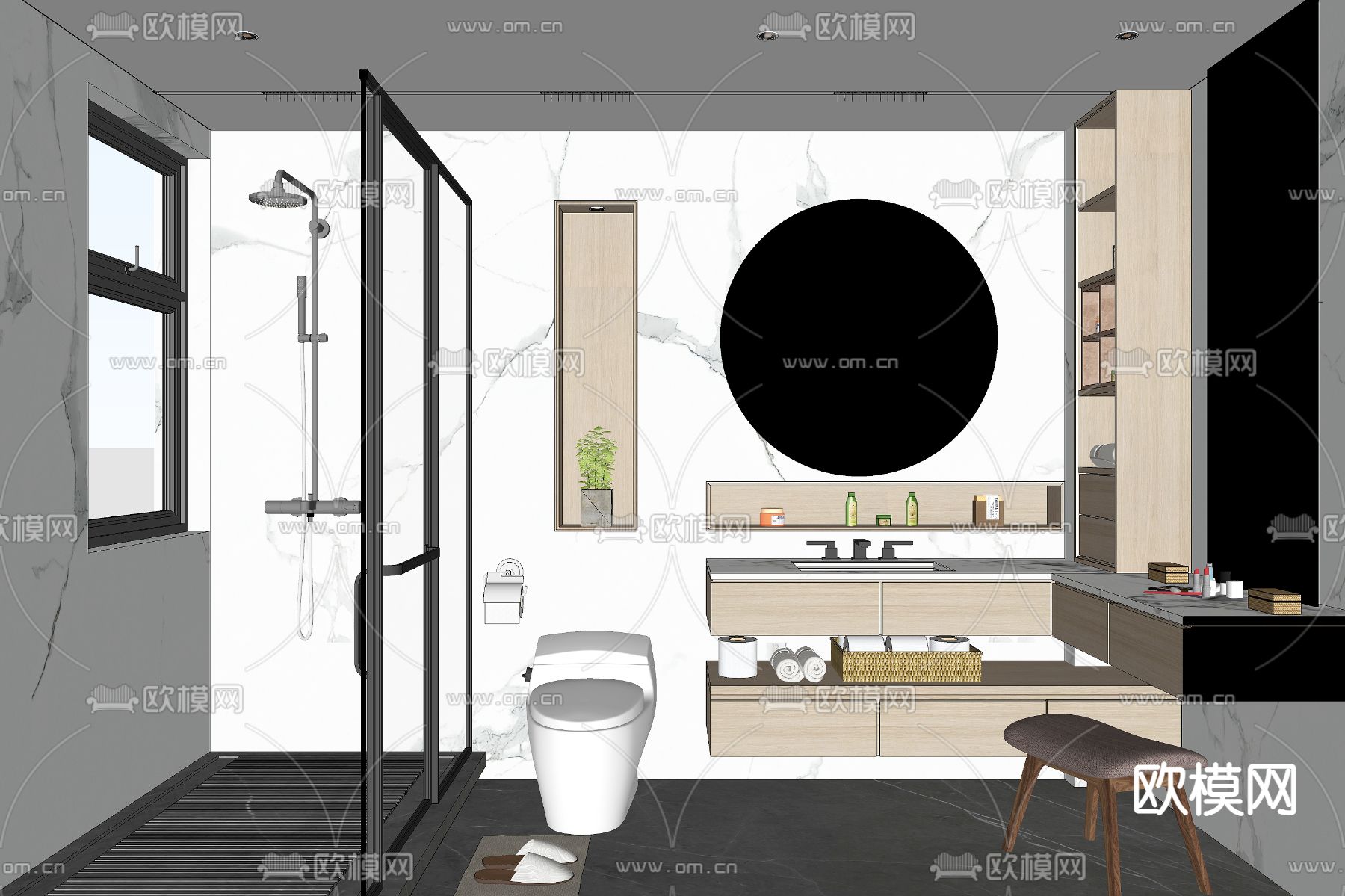 现代浴室卫生间su模型下载（渲染图2）