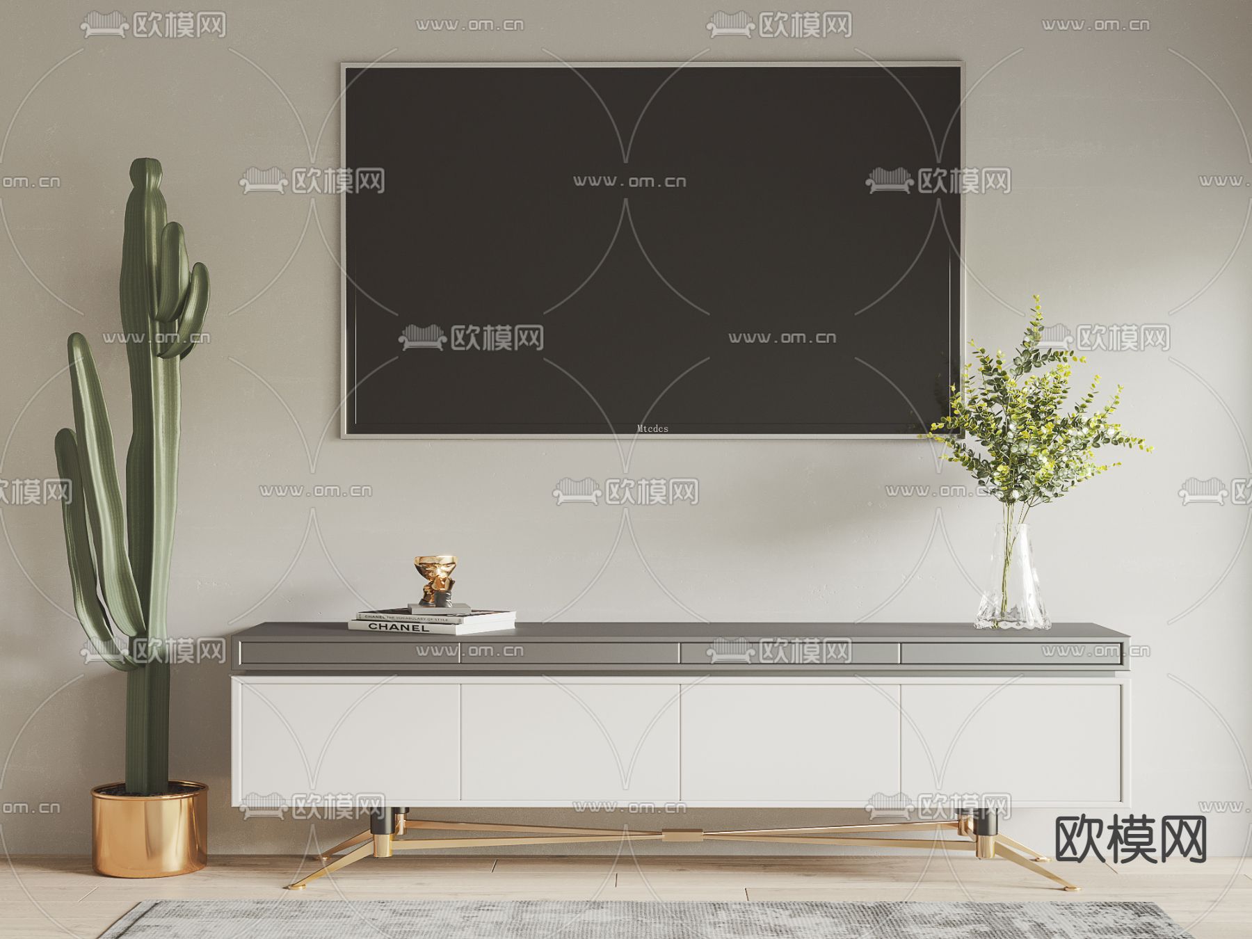 北欧轻奢电视柜3d模型下载