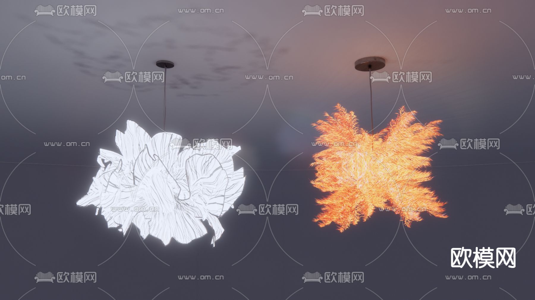 现代创意树叶吊灯su模型下载（渲染图2）