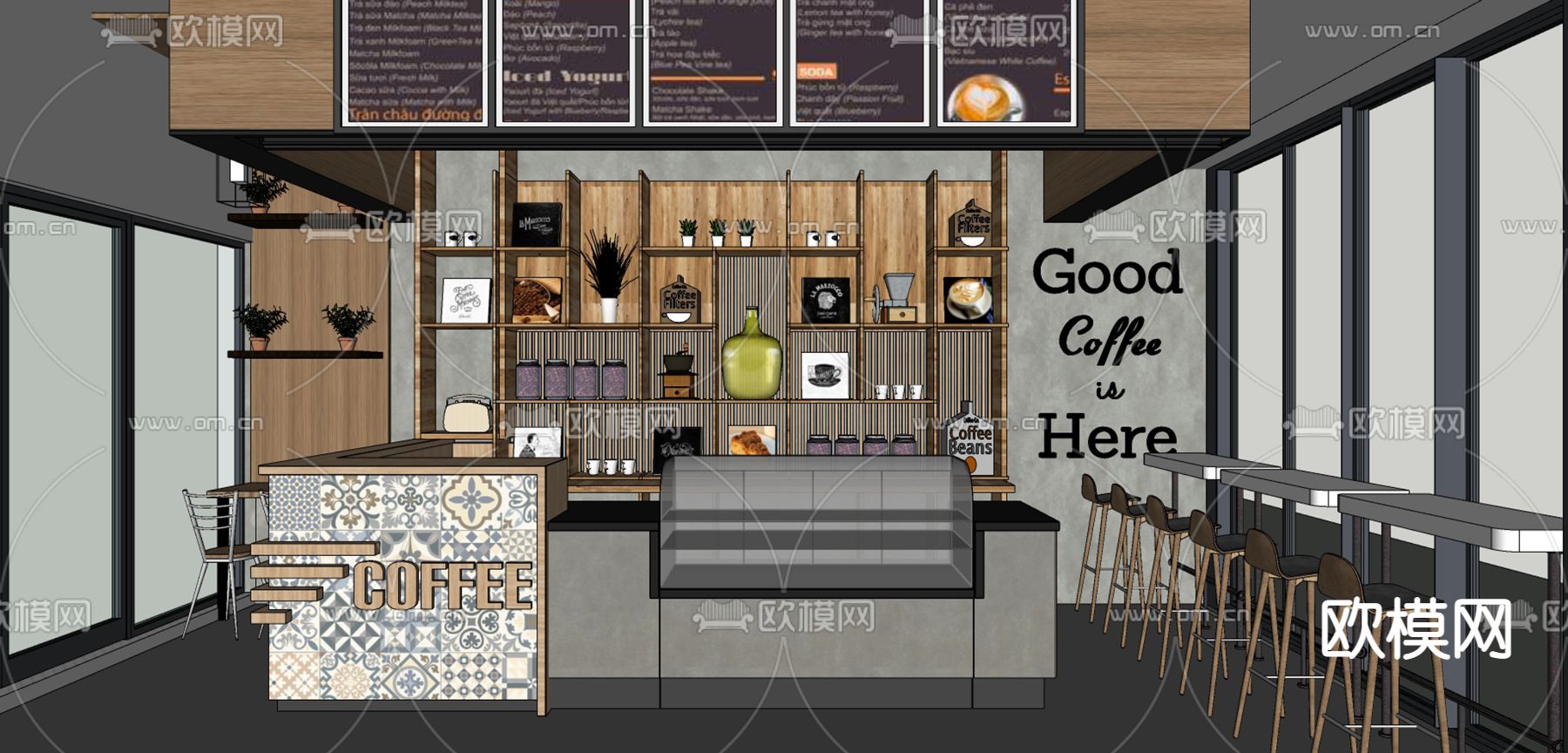 现代休闲咖啡店su模型下载（渲染图3）