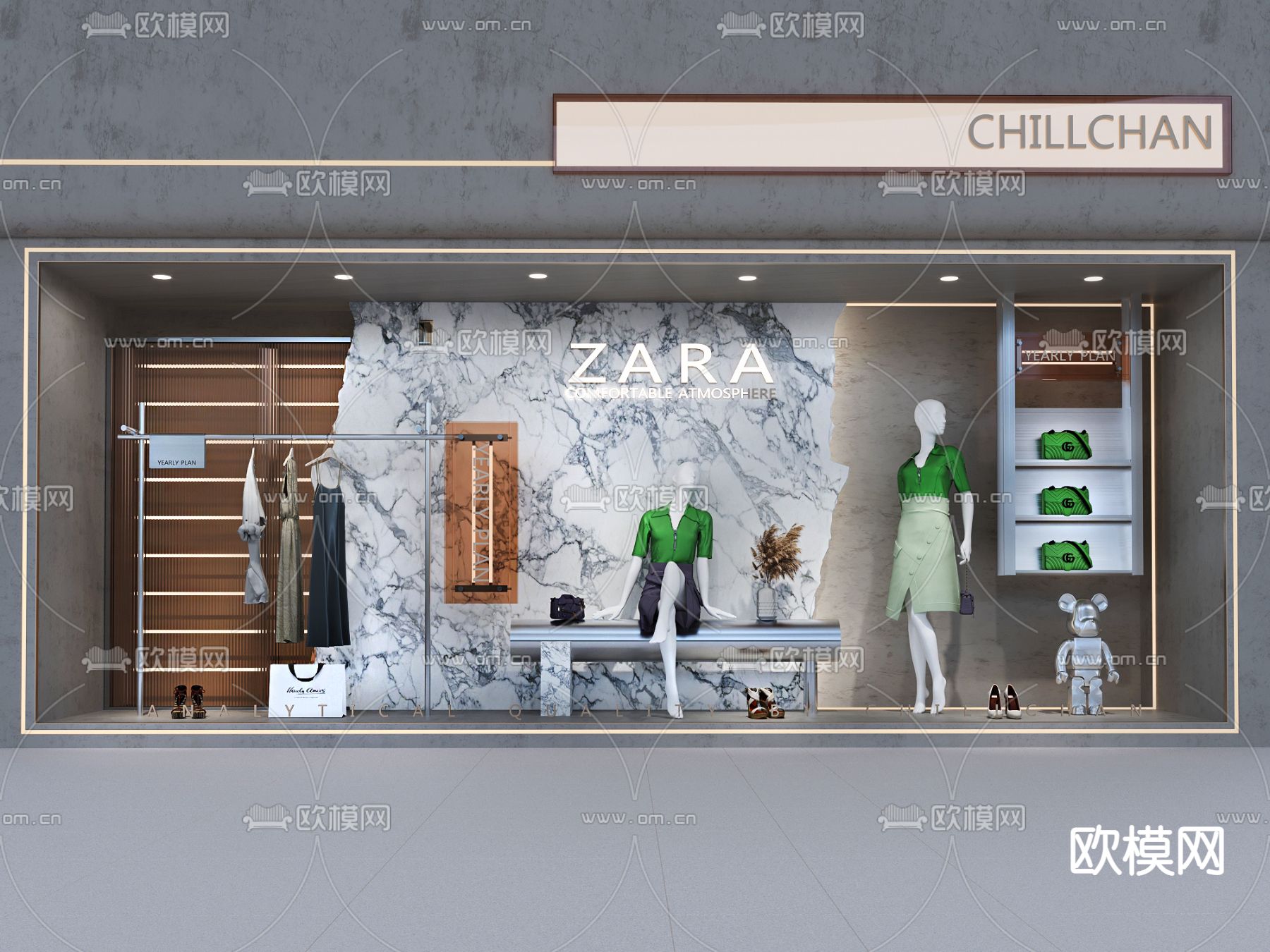 现代服装店女装橱窗3d模型下载_ID11819576_3dmax免费模型-欧模网