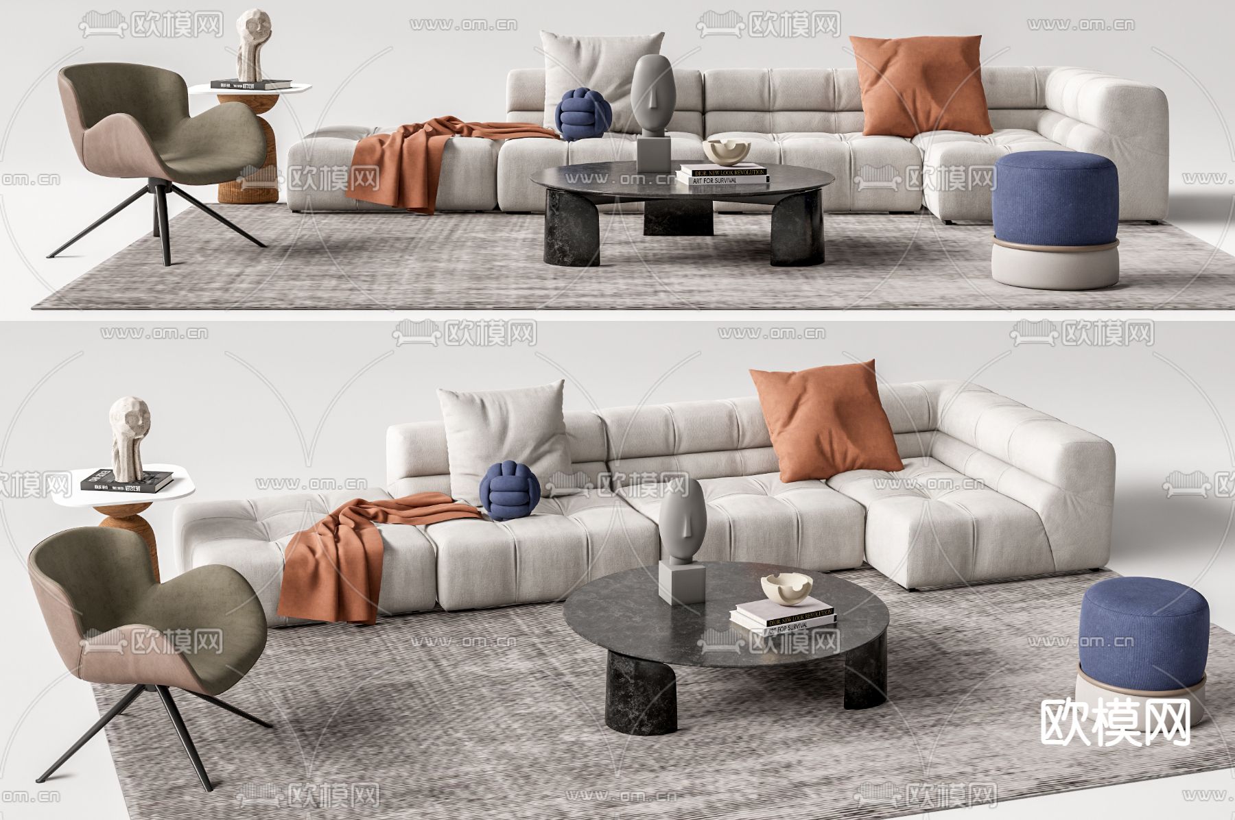 现代布艺组合沙发su模型